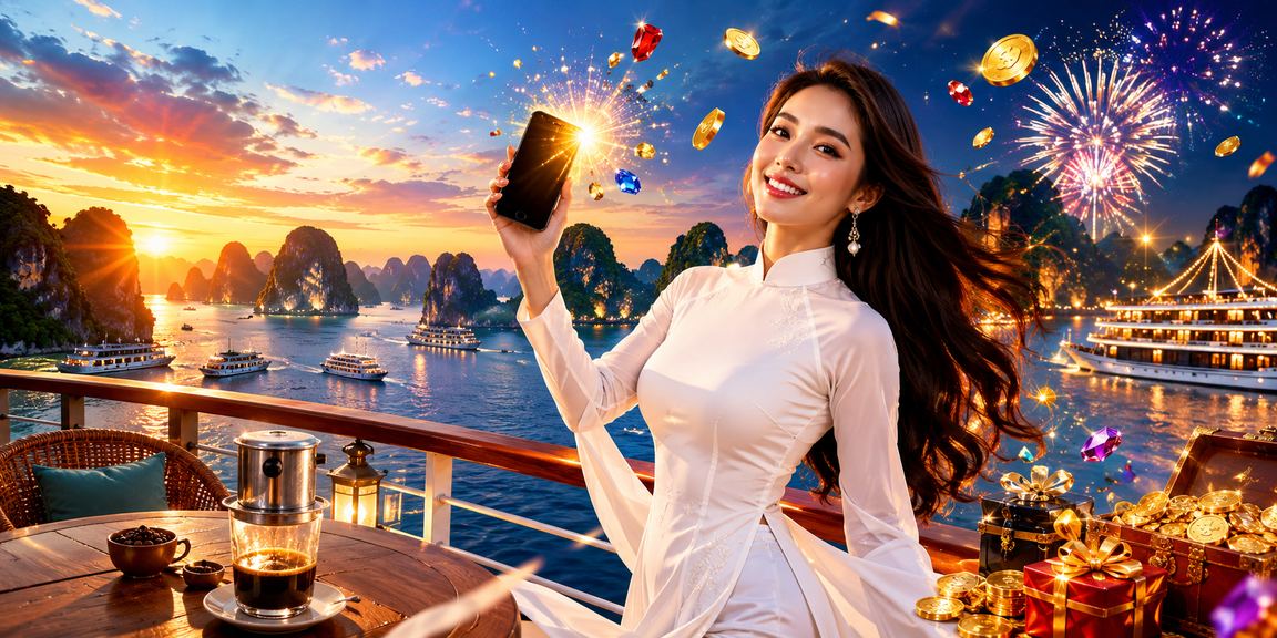 Người chơi sử dụng điện thoại tại vịnh Hạ Long thưởng thức giải trí có trách nhiệm